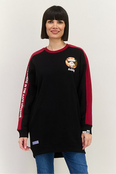 Aape By A Bathing Ape Women Crew Neck Graphic Print Long Sleeves Sweatshirt, Black Combo