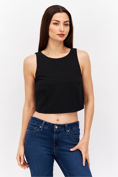 Esprit Women Crew Neck Sleeveless Plain Top, Black
