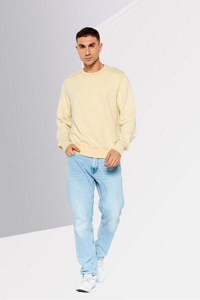 Diesel Men Crew Neck Long Sleeve Plain Sweatshirt, Beige