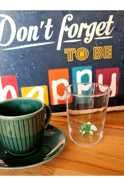 dugacam atölyesi KAHVE YANI SU BARDAĞI TEK ÜRÜN MURANO CAM RENKLİ BALIK FİGÜRLÜ