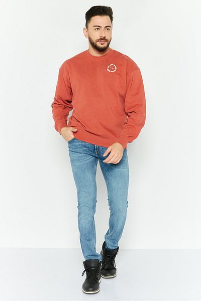 WRANGLER Men Crew Neck Brand Logo Long Sleeves Sweatshirt, Rust Brown