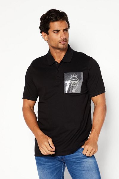 Karl Lagerfeld Men Regular Fit Spread Collar Short Sleeves Textured Polo Shirt, Black