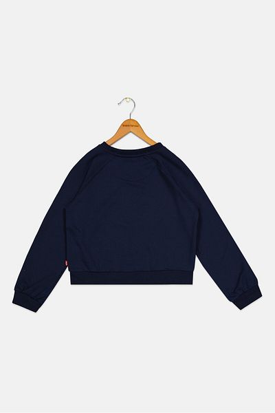 Levi's Kids Boy Crew Neck Long Sleeves Embroidered Sweatshirts, Navy Blue