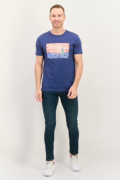 GAP Men Crew Neck Short Sleeve Graphic T Shirt, Teal Combo
