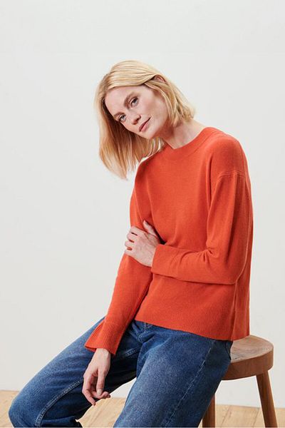 Tchibo Women Crew Neck Cable Knit Long Sleeve Sweater, Orange