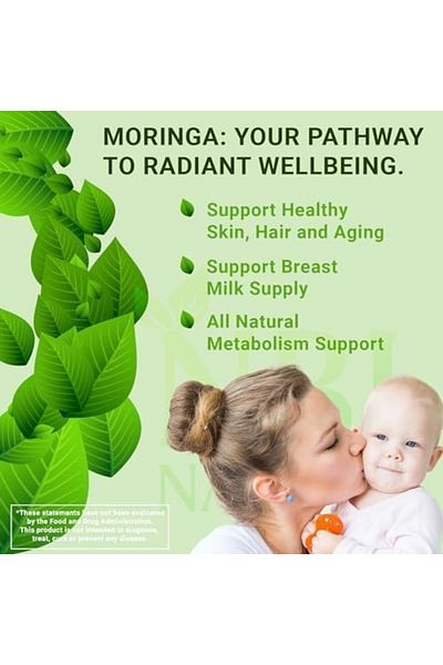 NBL Natural Organic Moringa 500mg, Energy, Metabolism, & Immune Support, 120 Capsules