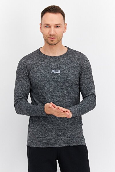 Fila تي شيرت رياضي رجالي بأكمام طويلة، رمادي غامق