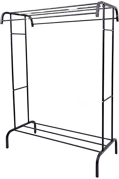 Taimi Modern Black Metal Clothes Rack with,Sturdy Tubes,and Practical Shelves for Organized Storage