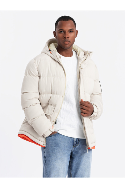 OMBRE Men's sports warm jacket with double hood - ash V1 OM-JAHP-0208 L