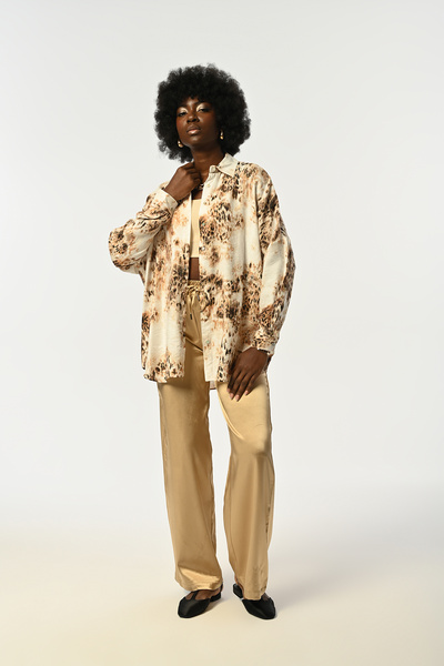 Orfeo Negro Women's Leopard Patterned Oversize Cut Shirt