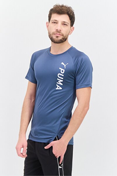 Puma تي شيرت رجالي رياضي بأكمام قصيرة مناسب للخارج، أزرق داكن
