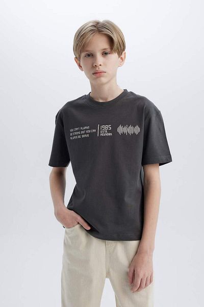 DeFacto Tricou cu mânecă scurtă cu imprimeu pentru băiat, oversize, cu mânecă largă