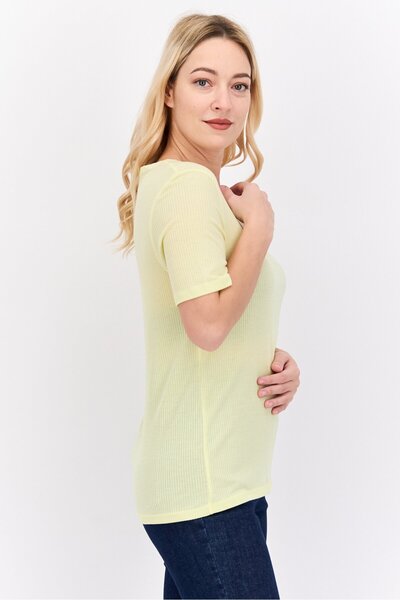 Scotch & Soda Women Square Neck Short Sleeve Ribbed Top, Yellow