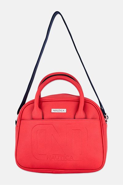 Nautica Women Brand Logo Satchel Bag 22 H x 27 L x 10 W Cm, Red