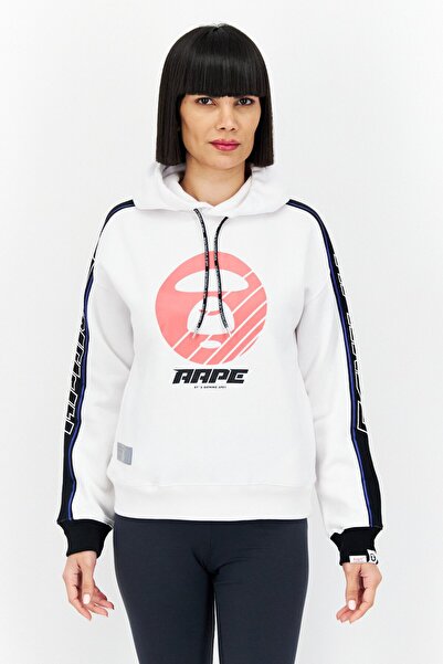 Aape By A Bathing Ape هودي نسائي بغطاء للرأس وأكمام طويلة وشعار العلامة التجا...