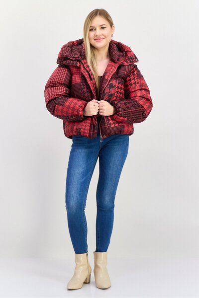 Tommy Icons Women Herringbone Puffer Jacket, Red