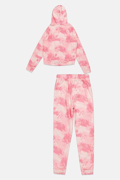 Body Glove Kids Girl 2 Piece Tie Dye Hooded Sweatshirt With Pant Set, Pink
