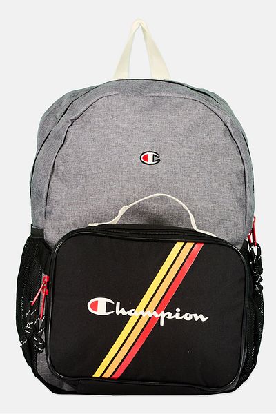 Champion Men Brand Logo Backpack 42 H x 30 L x 10 W cm With Lunch Bag, Grey