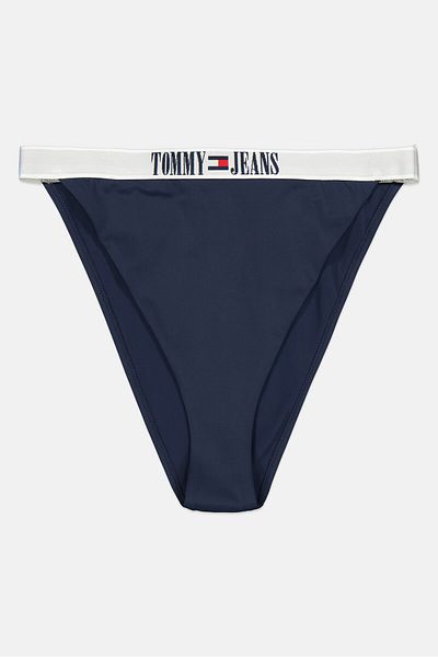 Tommy Hilfiger Women High Leg Brand Logo Bikini Bottom, Navy