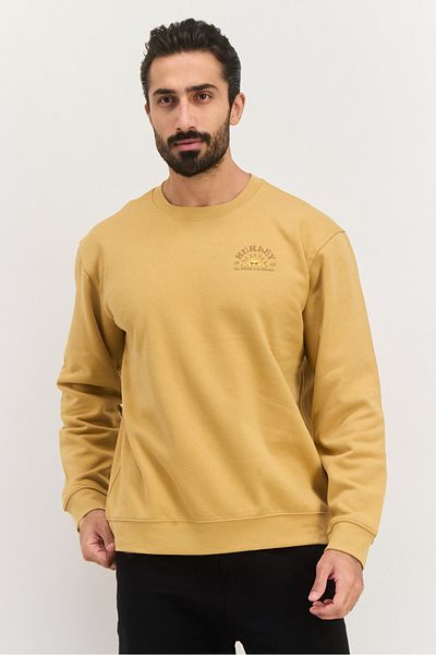 Hurley Men Crew Neck Long Sleeve Brand Logo Sweatshirts, Mustard