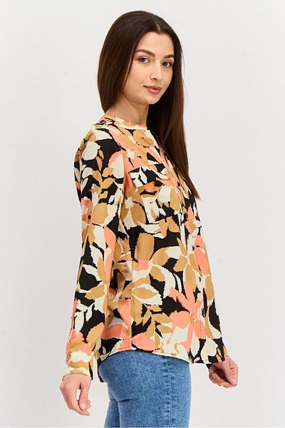 Calvin Klein Women Split Neck Long Sleeve All Over Print Blouse, Brown