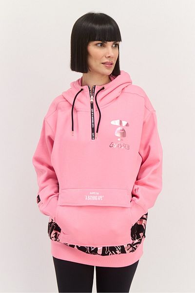 Aape By A Bathing Ape Women Printed Logo Half Zip Hoodie, Pink