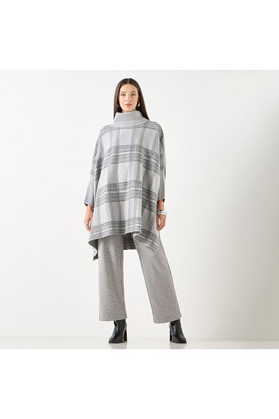Iconic Patterned Poncho With High Neck