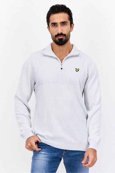 Lyle & Scott Men Split Neck Embroidered Logo Long Sleeve Sweatshirt, Light Grey