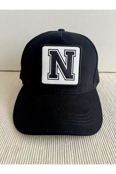 CosmoOutlet Men's 100% Cotton Black Hat with Letter N Back Adjustable Changeable Sticker