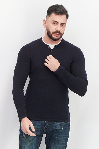 CELIO Men Crew Neck Long Sleeve Textured Sweatshirt, Navy