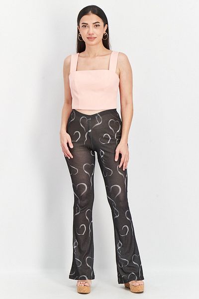 NEW girl ORDER Women Wide Leg Printed Pants, Charcoal