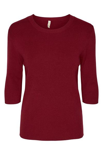 Fire & Glory Women Crew Neck Elbow Sleeve Knitted Blouse, Red