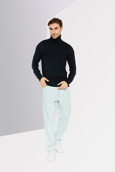 Hugo Boss Men Mock Neck Textured Sweater, Navy