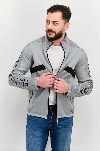 freesoul Men Mock Neck Long Sleeves Textured Sweatshirt, Grey