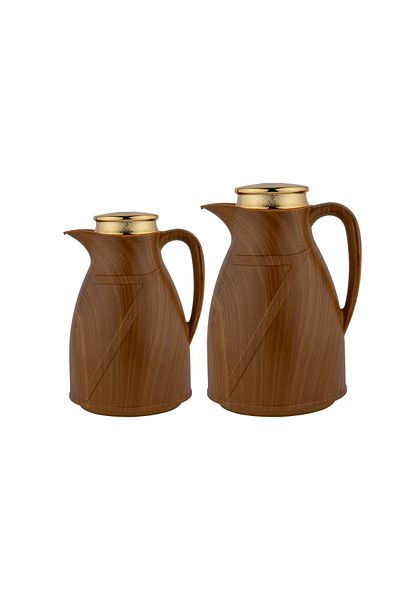 ALSAIF 2 Pieces Coffee And Tea Vacuum Flask Set From Flora Size: 1.0/1.5 L Color: Wood/gold