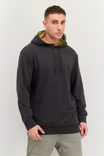 Esprit Men Hood With Drawstring Long Sleeve Heather Sweatshirts, Dark Grey