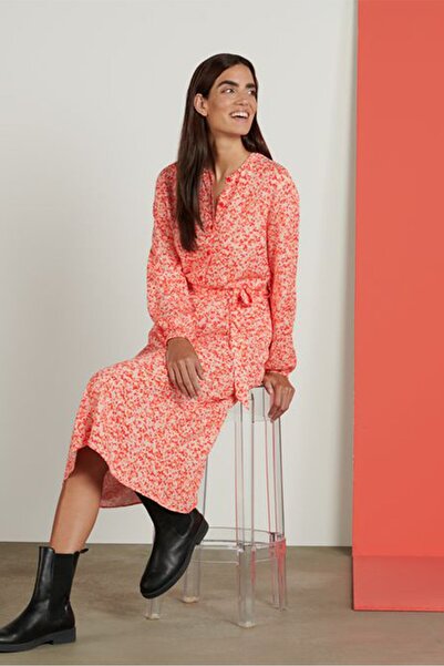 Tchibo فستان ميدي بطبعات الأزهار للنساء، أحمر