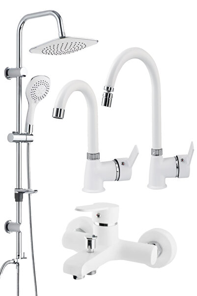 BF BLACKFİT BF52 Beyaz Delta Mutfak Lavabo Bataryası Tepe Duş Seti Yağmurlama...