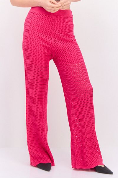 Guess Women Regular Fit Wide Leg Textured Palazzo Pants, Pink