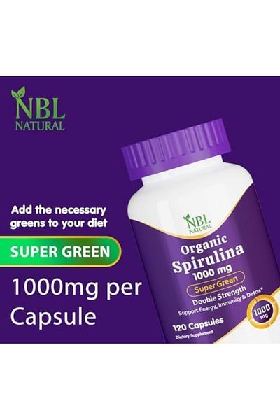 NBL Natural Organic Spirulina 1000mg, 120 Tablets