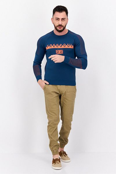 freesoul Men Crew Neck Brand Logo Long Sleeves Sweatshirt, Sage Blue Combo
