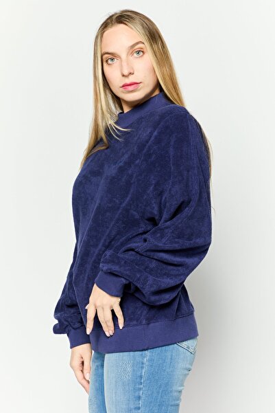 WRANGLER Women Crew Neck Long Sleeve Brand Logo Sweatshirt, Dark Purple