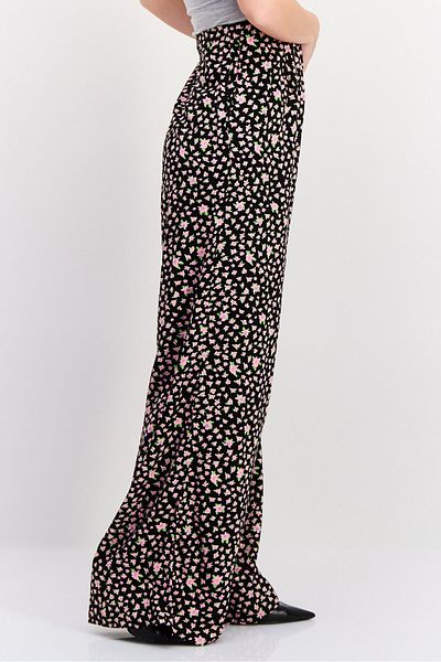 Selected Femme Women Floral Print Wide Leg Pant, Black