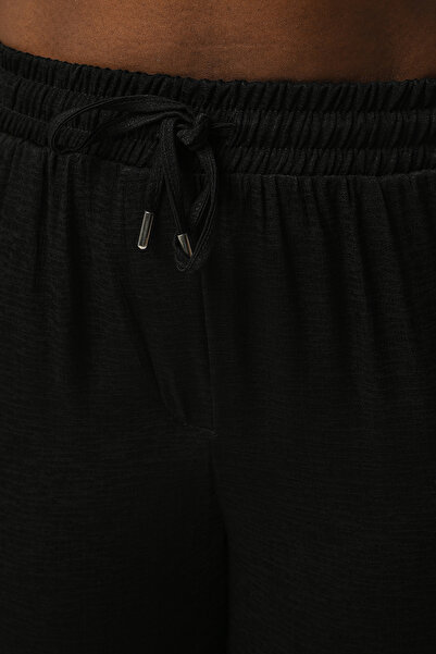 Orfeo Negro Women's Black Color Trousers with Elastic Waist Lapes Patterned