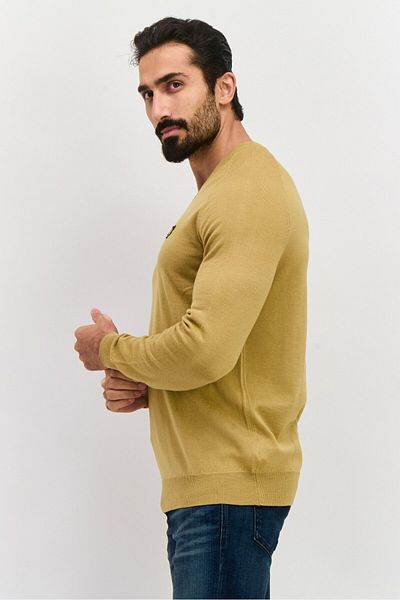 Lyle & Scott Men V-Neck Long Sleeve Heather Sweater, Khaki