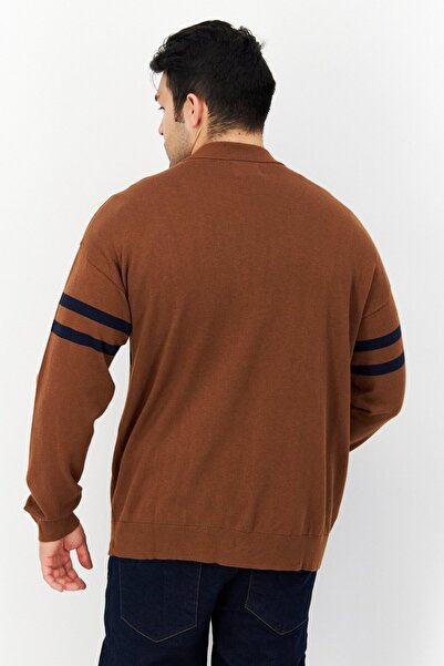 Perry Ellis Men V-Neck Long Sleeve Embroidered Cardigan, Dark Brown