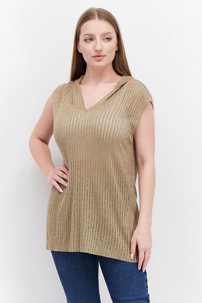 TAIFUN Women Hooded Neck Sleeveless Metallic Top, Gold