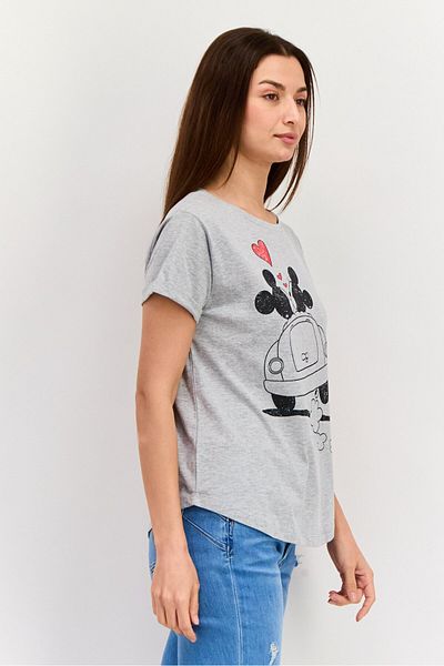 Disney Women Round Neck Short Sleeves Graphic Print T-shirt, Grey
