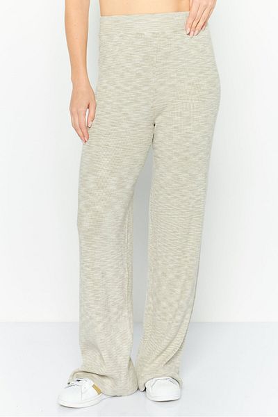 NIA Women Regular Fit Ribbed Wide Leg Pants, Grey Combo