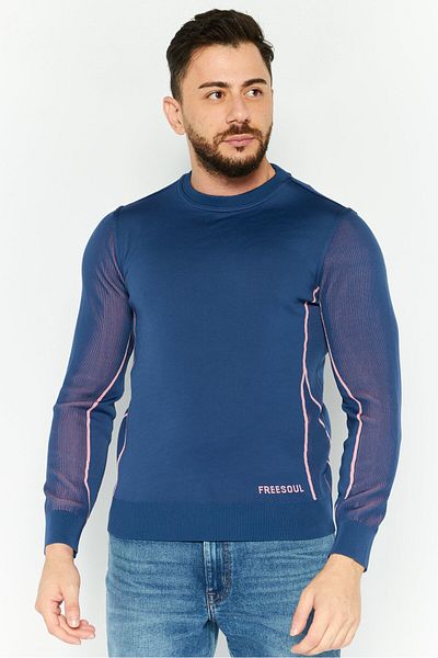 freesoul Men Crew Neck Brand Logo Long Sleeves Sweatshirt, Blue